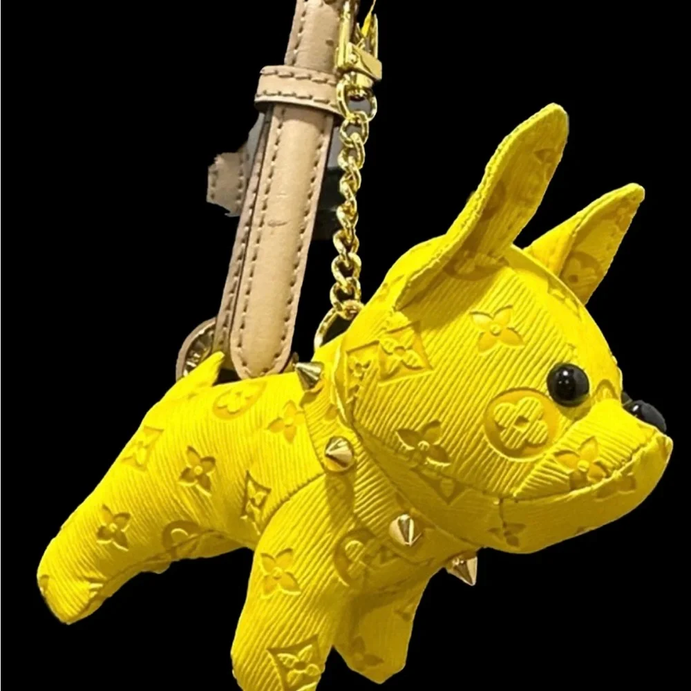 Yellow BullDog Bag Charm or Keychain with Studs, NEW, The Big Dog